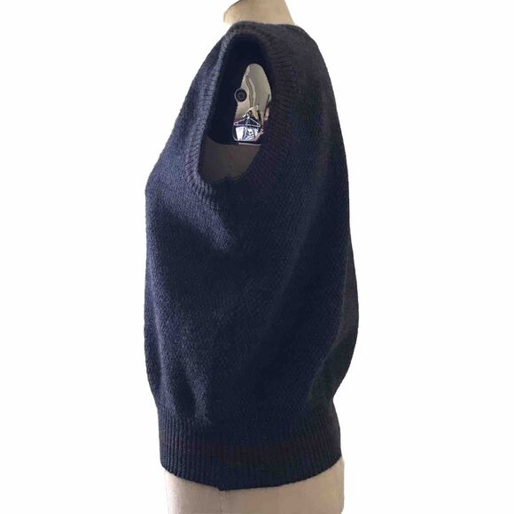 Vintage Gray Wool Sleeveless V Neck Dark Academia Preppy Unisex Sweater Vest - M - Picture 4 of 9